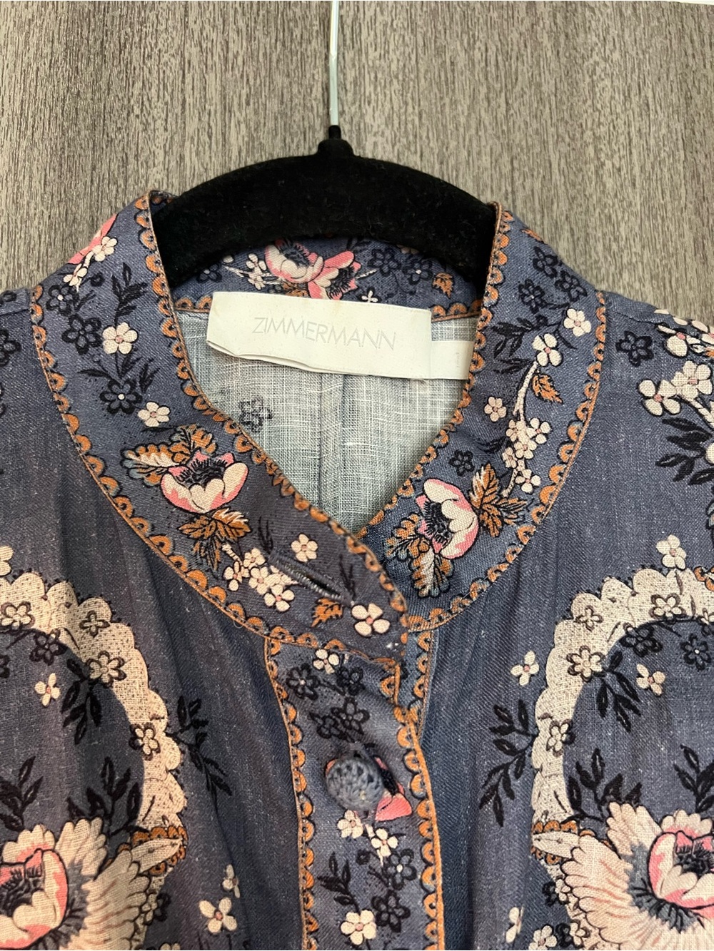 Zimmermann Navy Maxi Dress with Pink Floral Embroidery - Picture 2 of 6